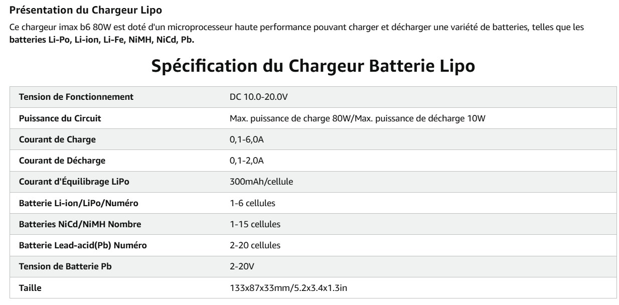 descriptif Chargeur iMAX B6 80WX